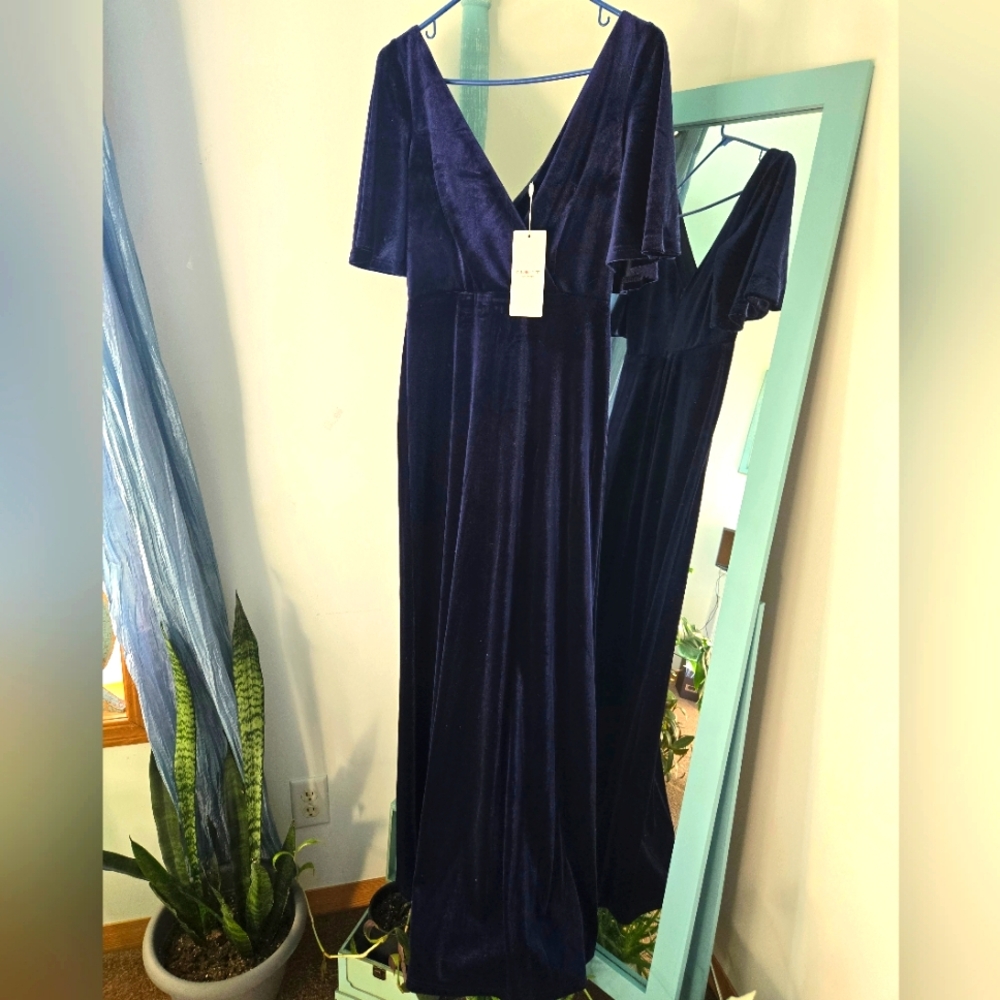 Beautiful Blue Velvet maternity dress